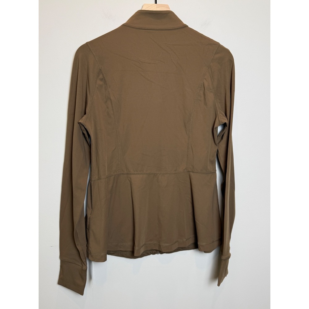 NWT Halara Softlyzero XL Full Zip Jacket Ruffle Hem Thumbhole Brown Tan Slimming - Picture 3 of 11